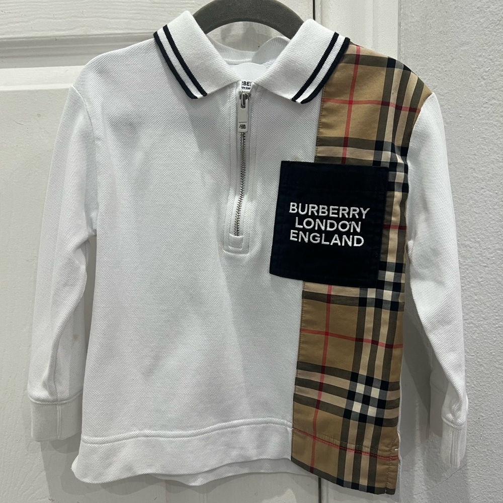 BURBERRY Boys White Long Sleeve Polo 3Y